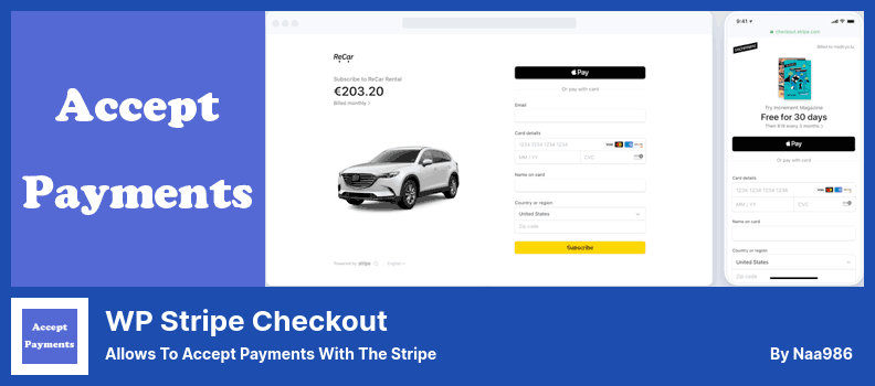 Плагин WP Stripe Checkout — позволяет принимать платежи с помощью Stripe