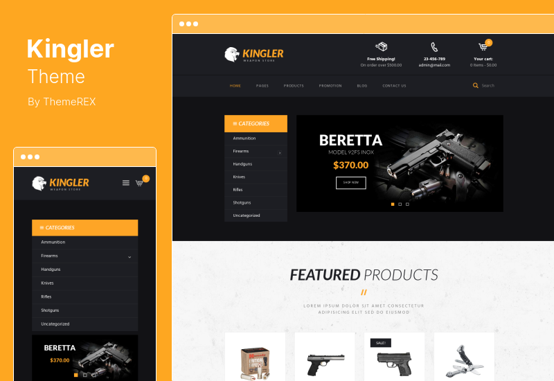 Tema Kingler - Tienda de armas y entrenamiento con armas Tema de WordPress