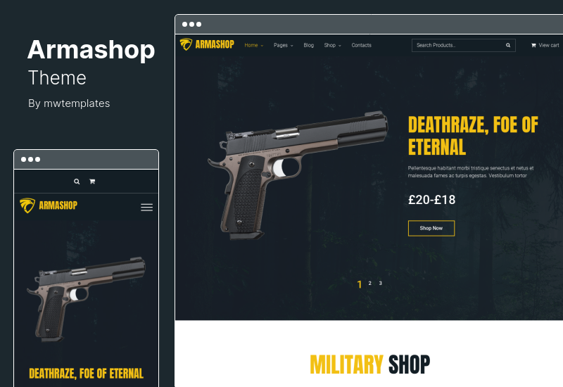 Armashop テーマ - 銃と弾薬 WooCommerce テーマ