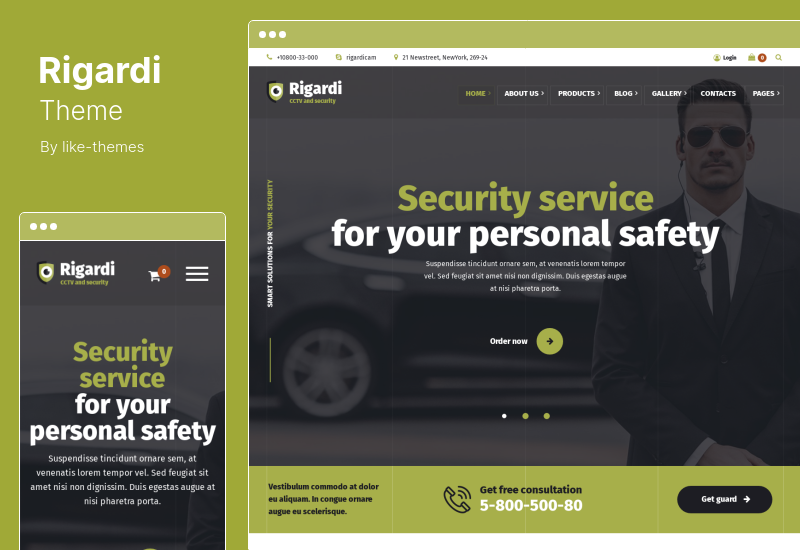 Rigardi テーマ - CCTV Security Company & Body Guard WordPress テーマ