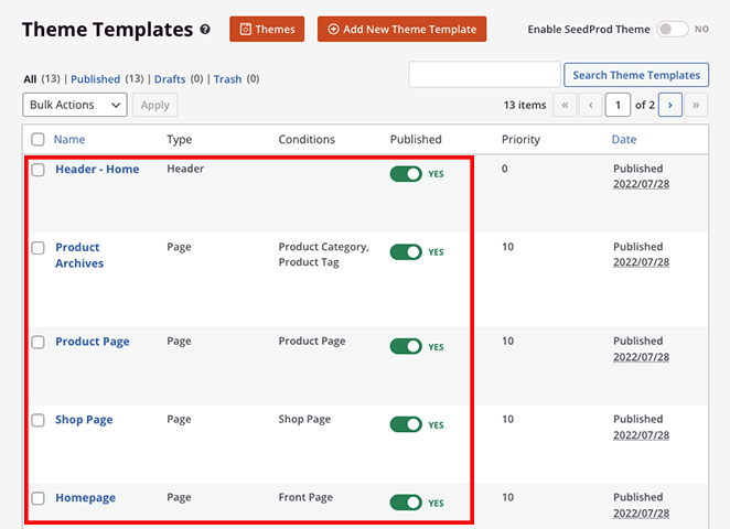 Composants du modèle de kit de site Web