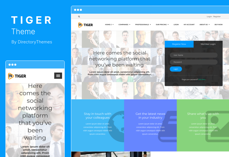 Tiger Theme - Motyw WordPress w sieci społecznościowej dla firm profesjonalistów