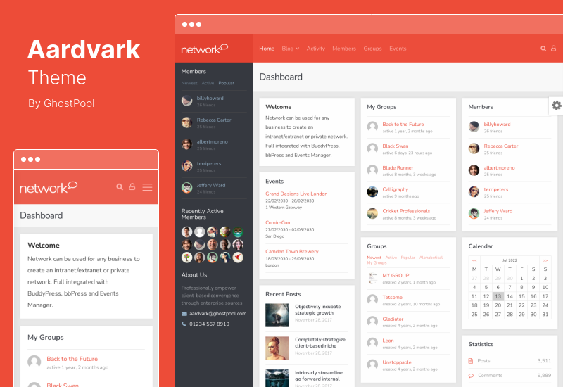 موضوع Aardvark - المجتمع ، العضوية ، BuddyPress WordPress Theme