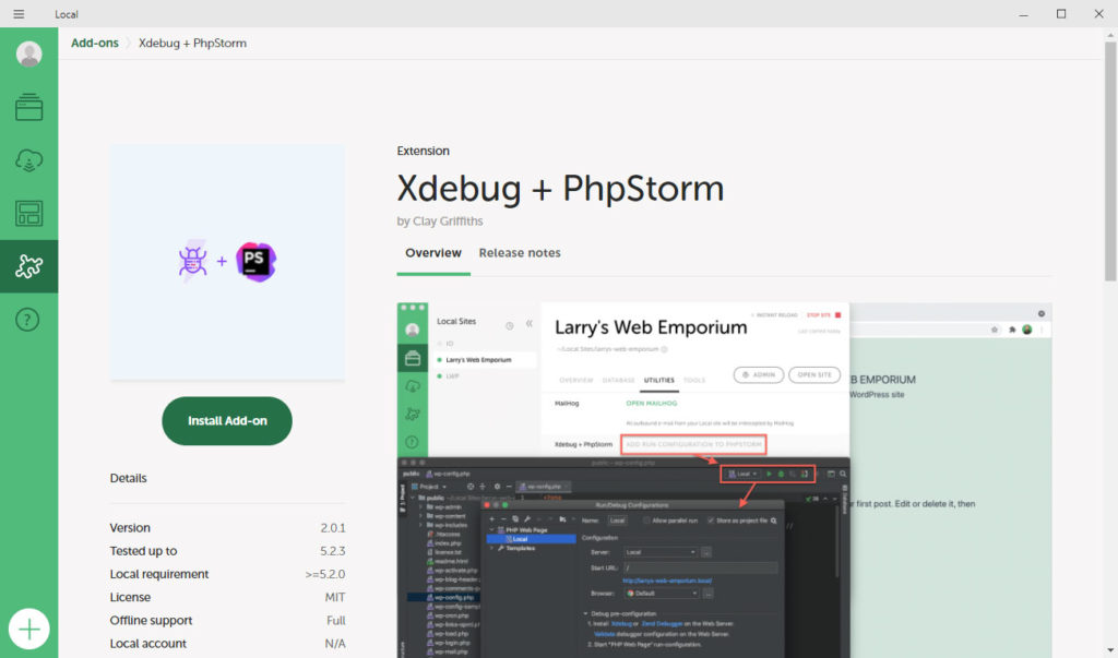 xdebug および phpstorm ローカル アドオン