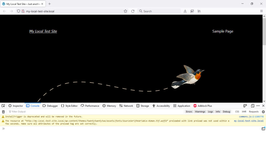 ローカルの Firefox ブラウザ コンソール