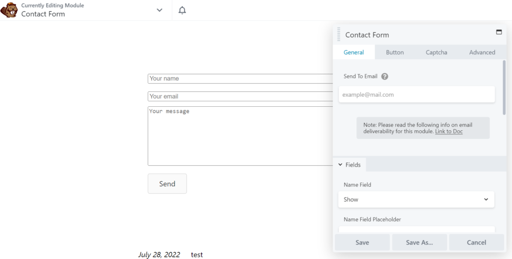 Modification du module Formulaire de contact avec Beaver Builder