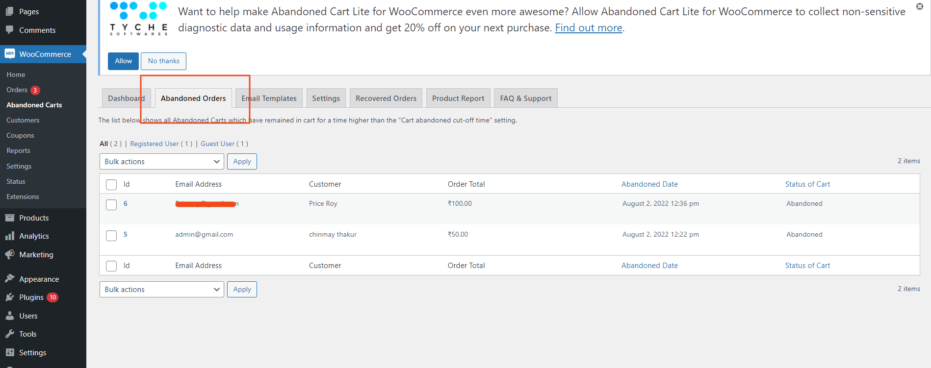 Carrello abbandonato Lite per WooCommerce