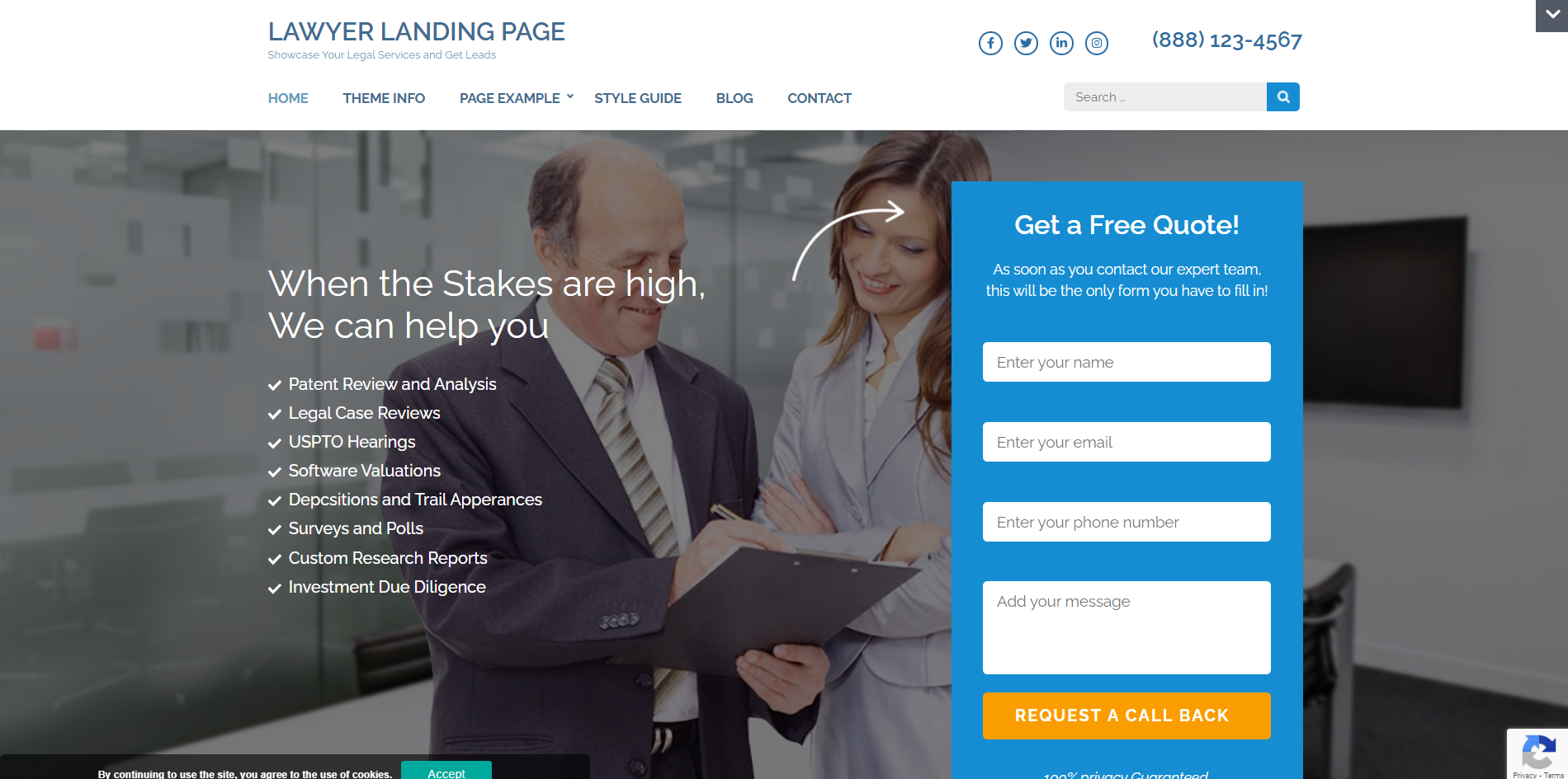 Lawyer Landing Page - meilleurs thèmes wordpress gratuits pour les avocats