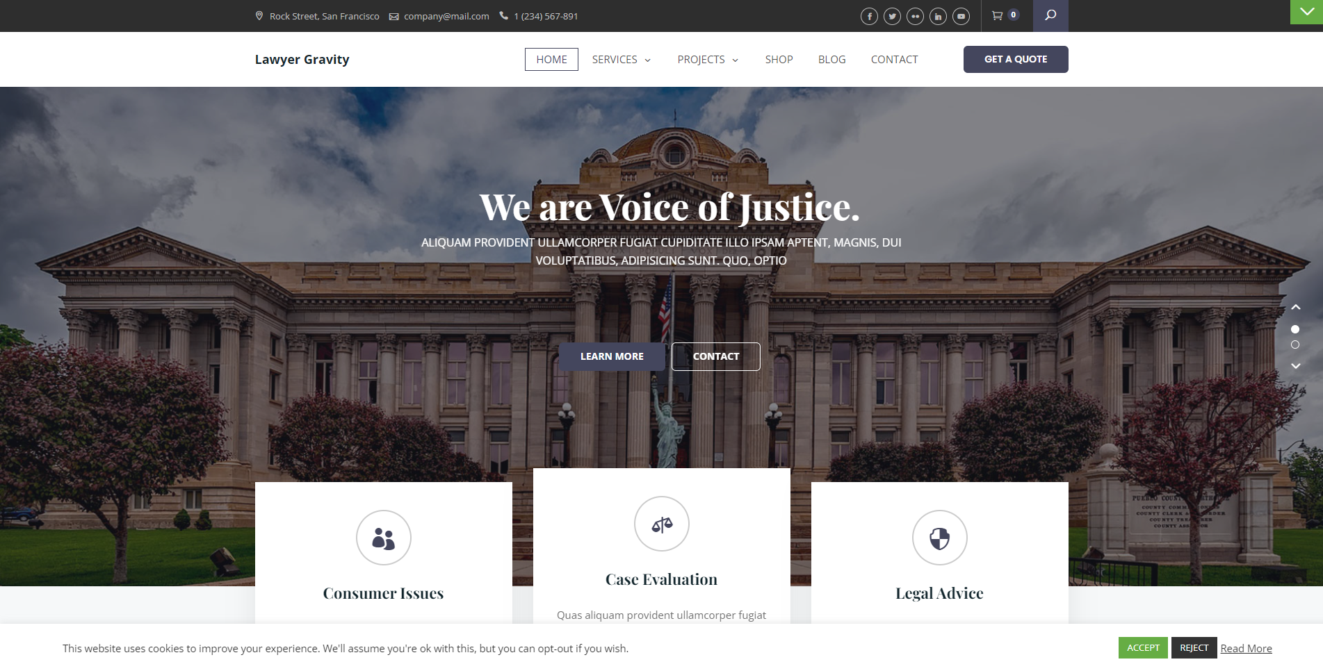 Lawyer Gravity - meilleurs thèmes wordpress gratuits pour les avocats