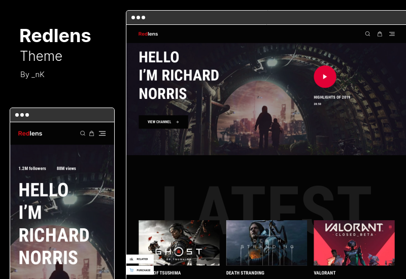 Redlens Theme - Tema de WordPress para Video Blogger y Game Streamer