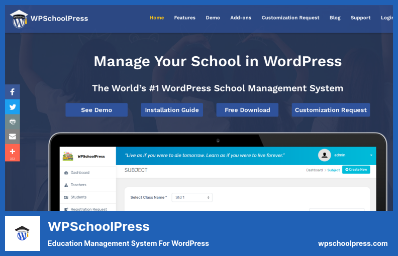 Plugin WPSchoolPress - Système de gestion de l'éducation pour WordPress