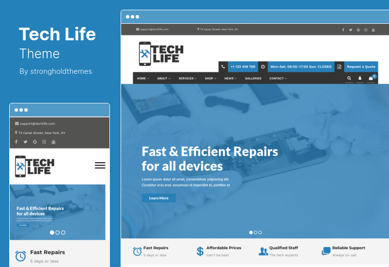 TechLife Theme - тема WordPress для мастерской по ремонту мобильных устройств, техники и электроники