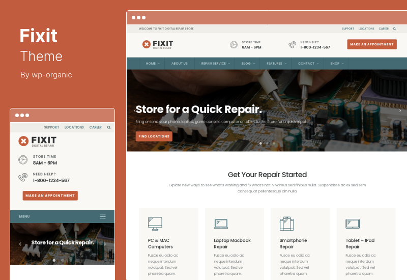 Fixit Theme - Telepon, Toko Perbaikan Komputer, Tema WordPress Responsif