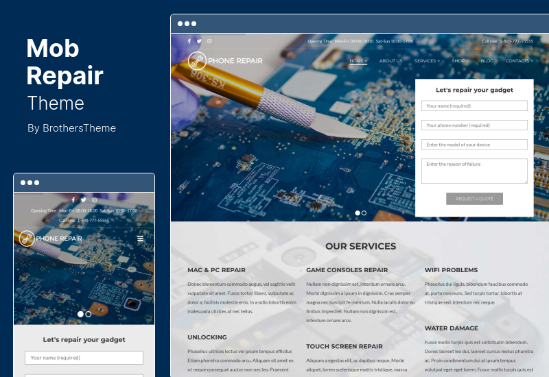 MobRepair Teması - Cep Telefonu Tamir Hizmetleri WordPress Teması