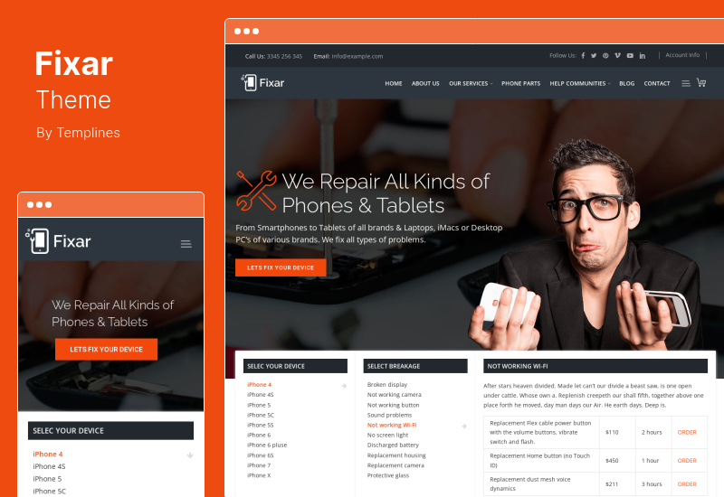 Fixar Theme - Tema WordPress Perbaikan Telepon & Komputer