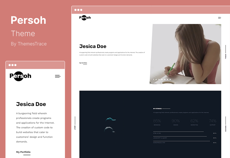 Persoh テーマ - Elementor One Page Portfolio WordPress テーマ