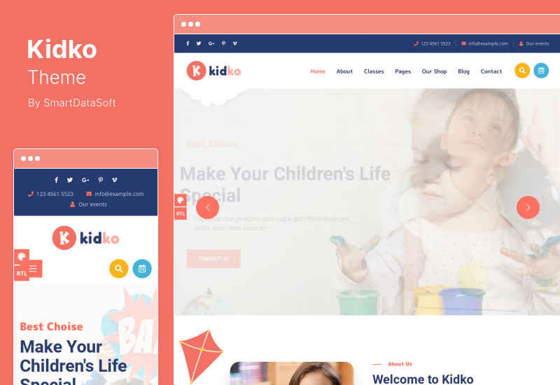 Tema Kidko - Tema WordPress per la cura del bambino dell'asilo