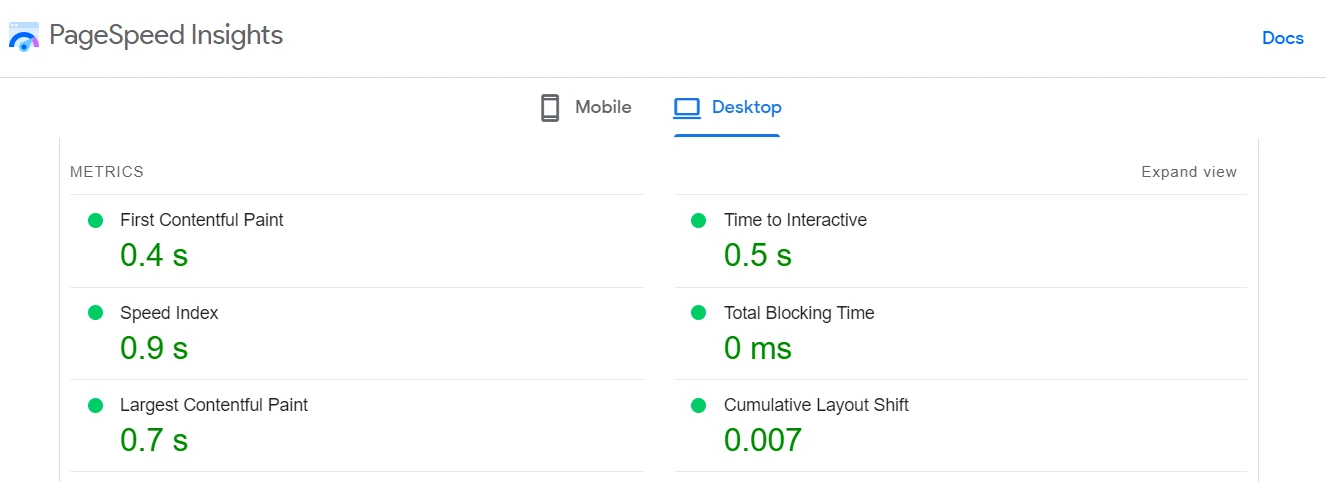 Punteggi verdi per le metriche di Core Web Vitals