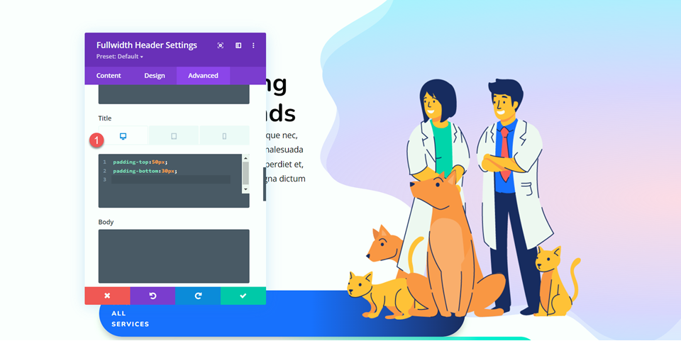 Divi Fullwidth Header Hero Titolo della sezione CSS Desktop