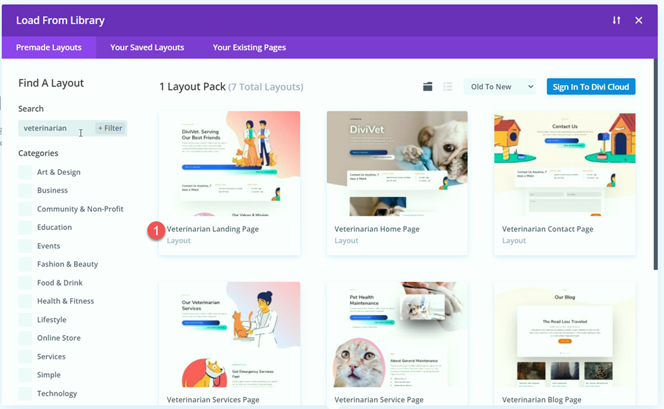 Sezione Eroe intestazione a larghezza intera Divi Trova layout