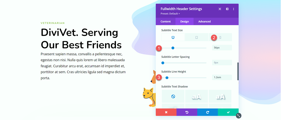 Divi Fullwidth Header Hero Sezione Sottotitoli Dimensioni