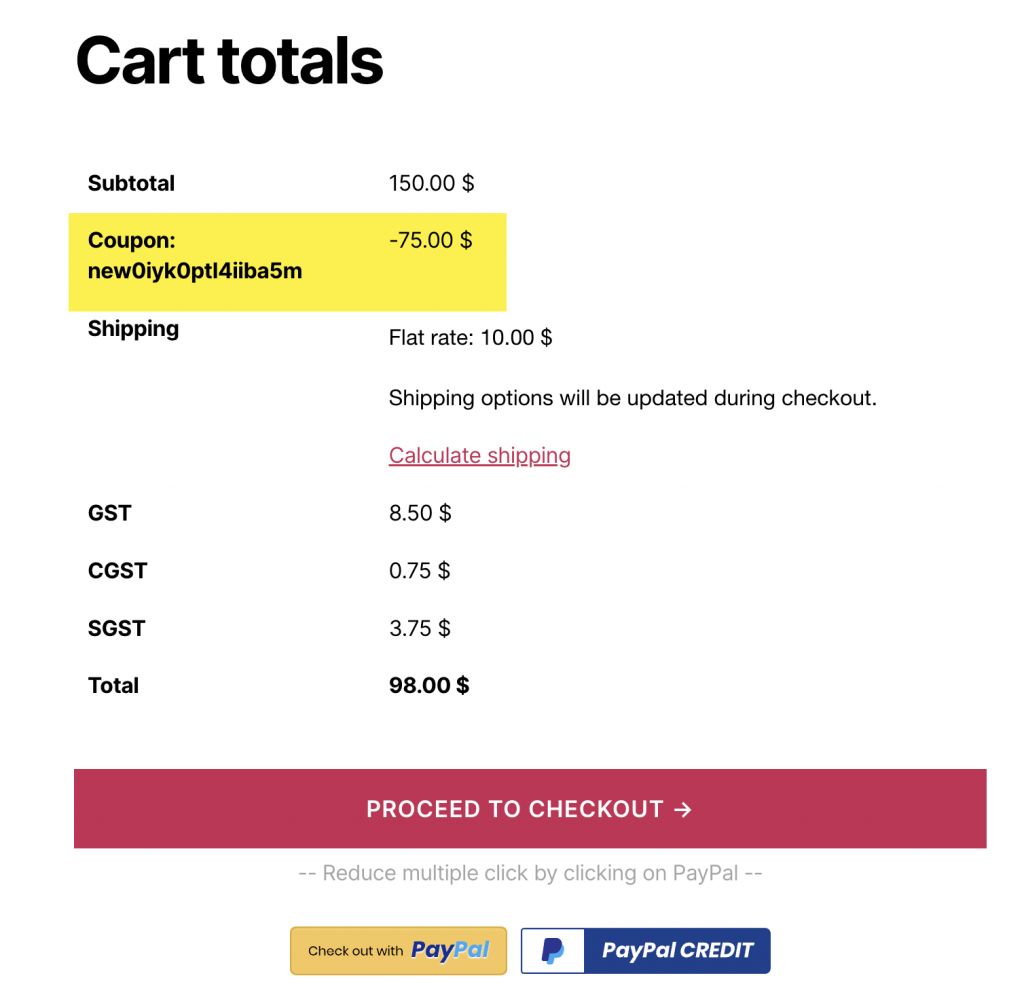 sconto di iscrizione applicato nel carrello WooCommerce