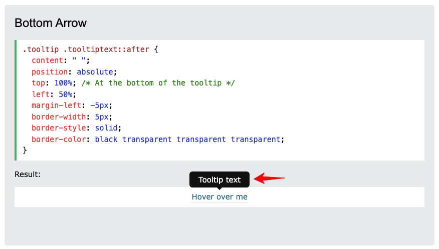 Change tooltip arrow position to the bottom