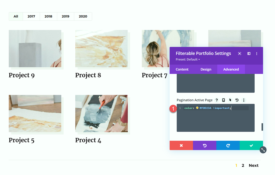 Divi 필터링 가능한 포트폴리오 페이지 매김 스타일 1 CSS