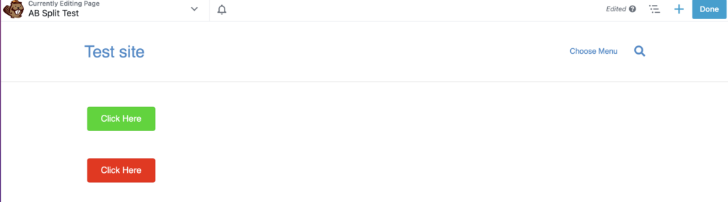 AB分割テスト用の2つのボタンがあるBeaver Builderページ