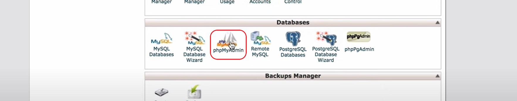 phpMyAdmin'e geri dön