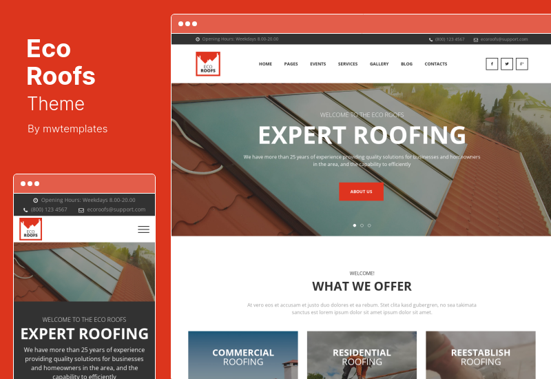 Tema Eco Roofs - Tema WordPress Perbaikan & Renovasi Rumah