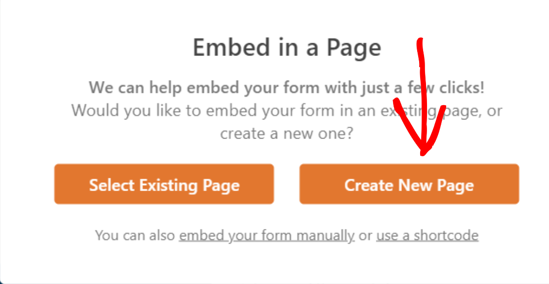 embed wpforms on a new page