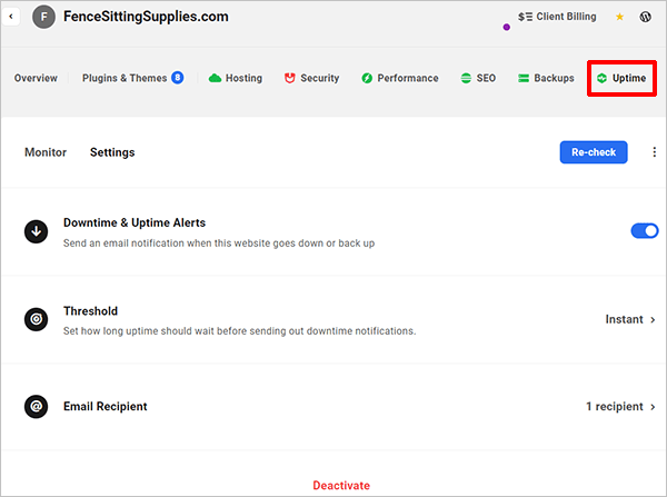 Uptime Settings screen.