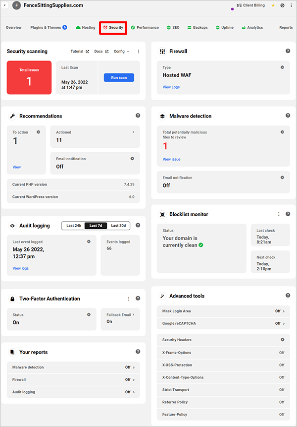 The Hub - Security tab