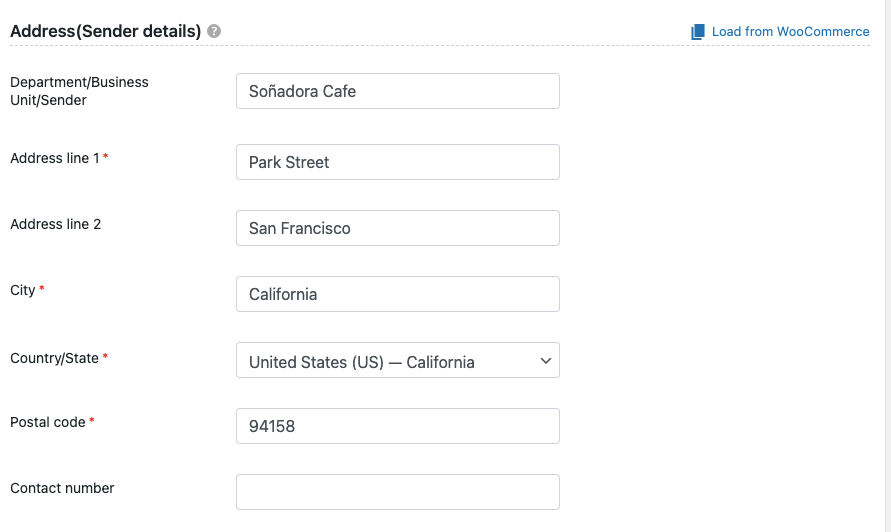 Woocommerce PDF 发票地址发件人详细信息