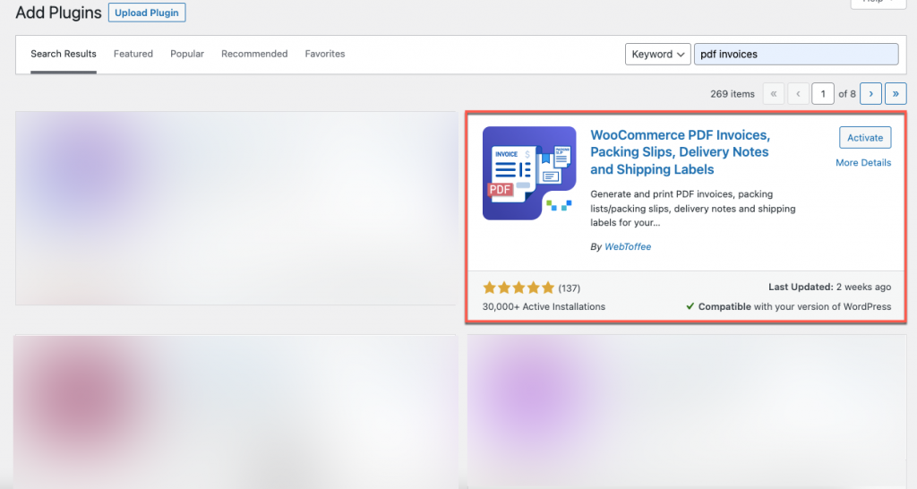 Installazione del plug-in per fatture PDF Woocommerce