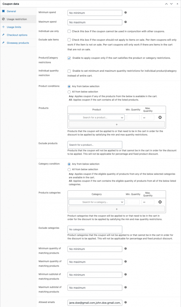 Restricții în funcție de cantitatea coșului