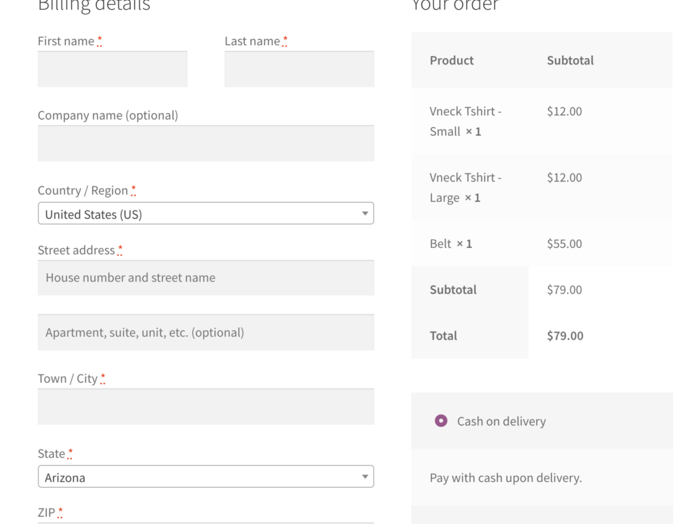 หน้าชำระเงิน woocommerce