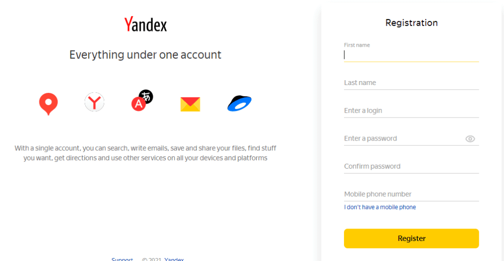 yandex 磁盘注册过程