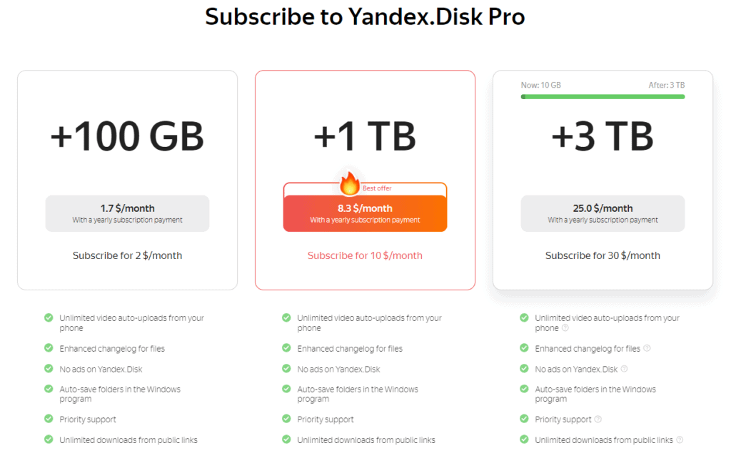 Yandex 磁盘计划