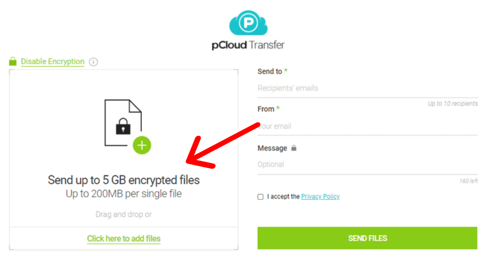 تمكين تشفير نقل pCloud