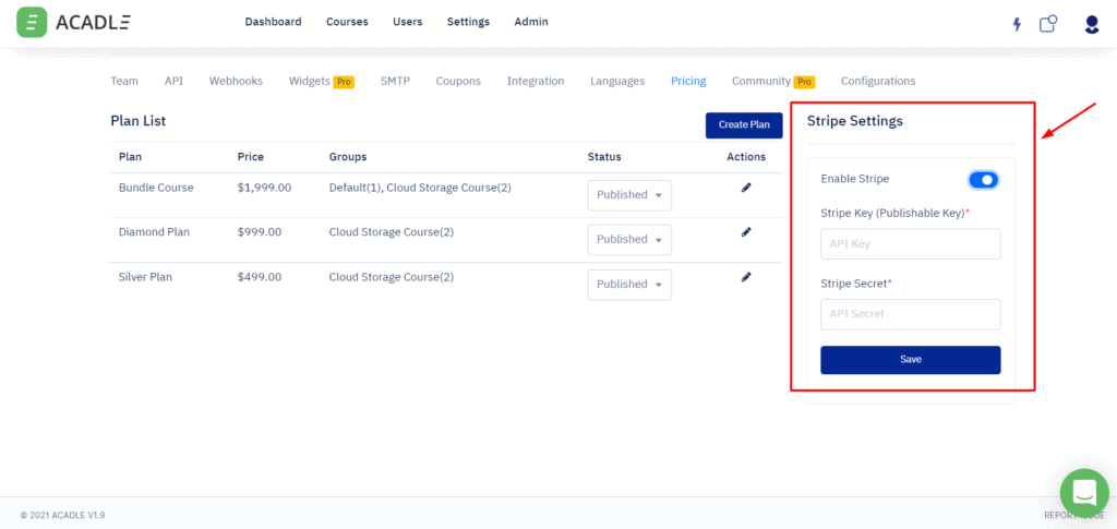 Integrasi pembayaran di Acadle