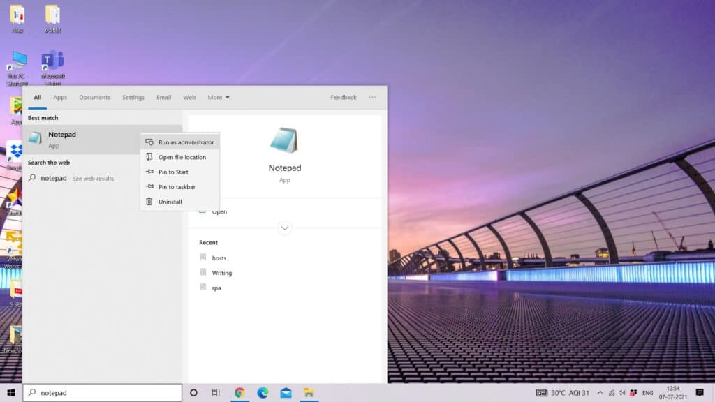 (windows) Langkah 1 - jalankan notepad sebagai administrator