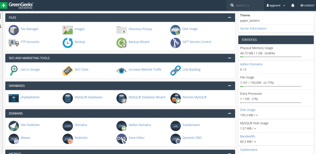 GreenGeeks cPanel