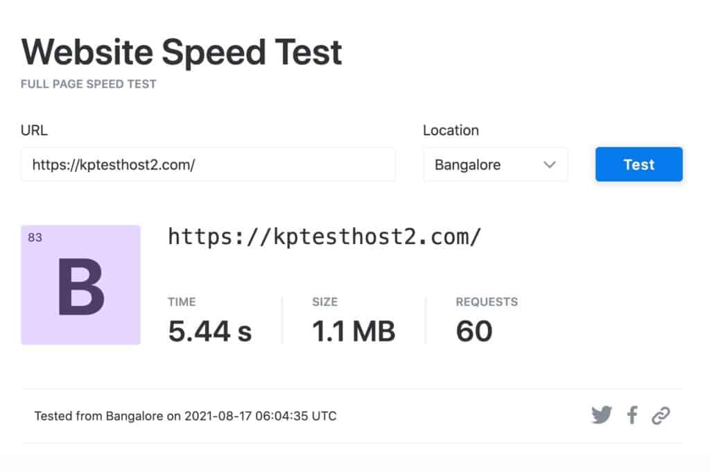 Kecepatan di Bangalore (tanpa plugin cache)