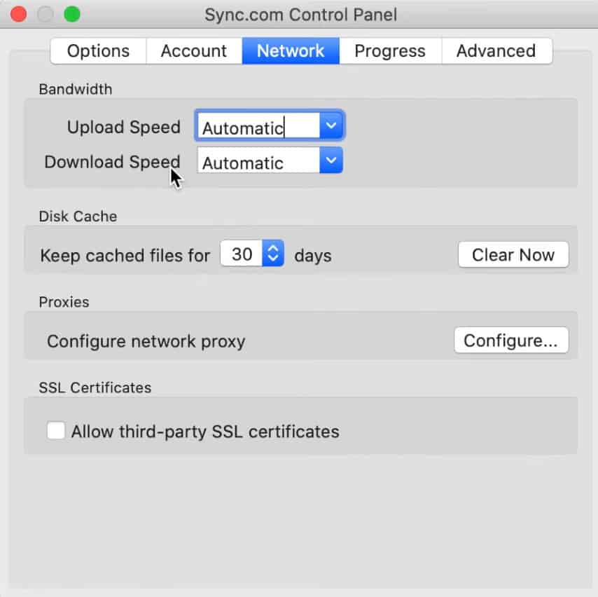 Kontrol kecepatan transfer di Sync