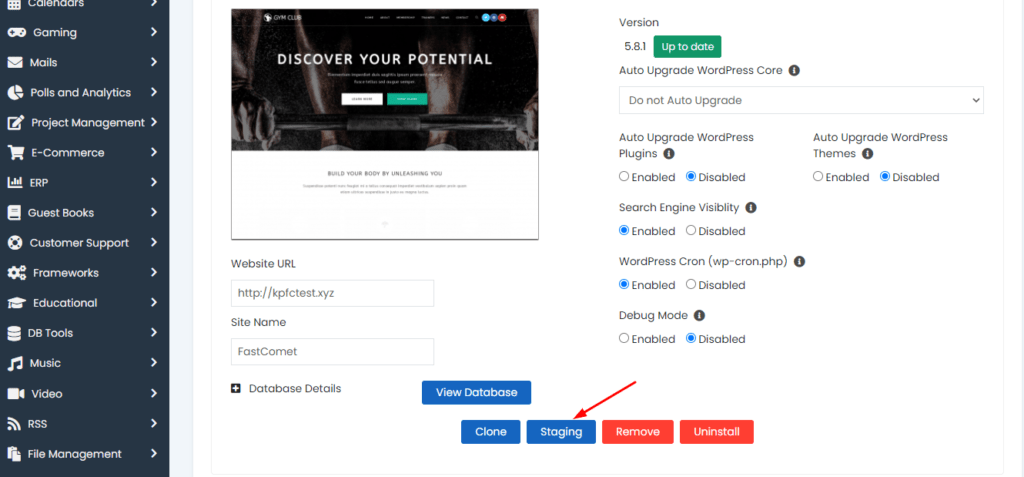 خيار Staging موقع الويب في FastComet