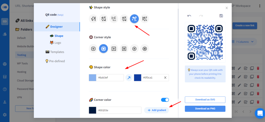 Tab Desainer Kode QR di Switchy