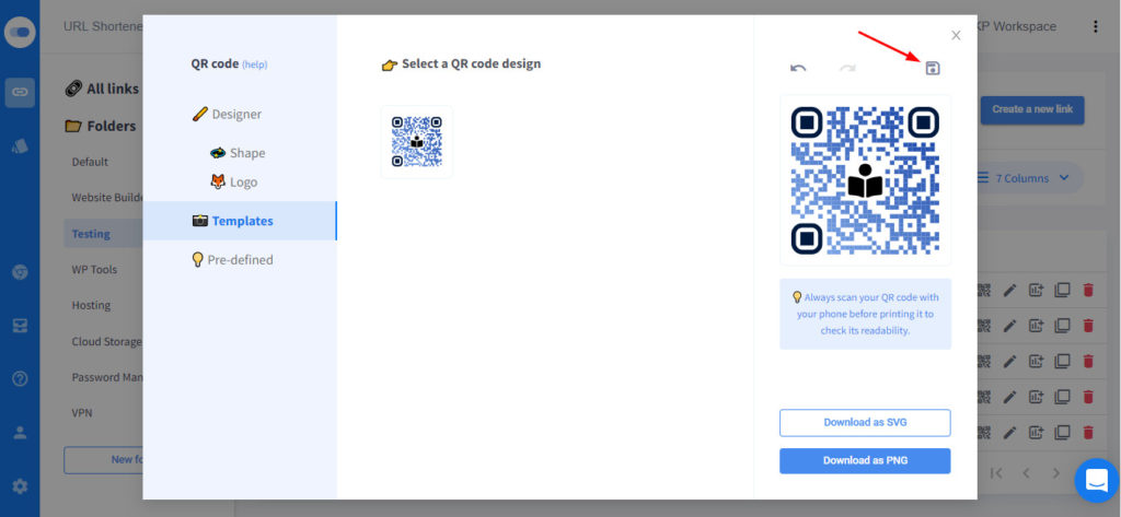 Tab Template Kode QR di Switchy