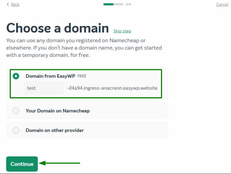 Namecheap 上的临时域名